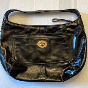 Authentic Black Coach # 11009 Patent Leather Hobo shoulder bag.